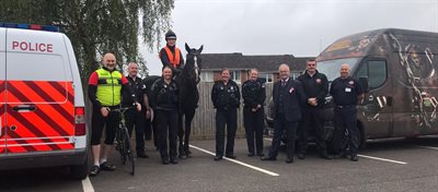 Group Photo with rural team, horse, cyclist and emergency service members