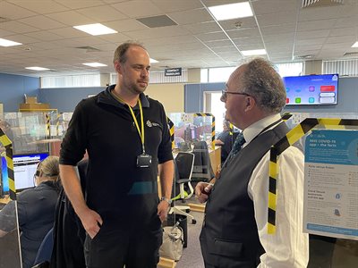 Rupert Matthews with Matthew Comery at the Contact Centre