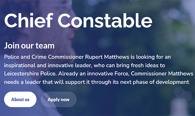 Screenshot Image of the Chief Constable Recruitment Website Home Page