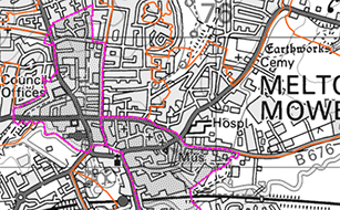 Thumbnail Image of the Melton Mowbray Map - click for larger image of full area